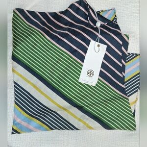 NWT Tory Burch Silk Field Day Stripe Neckerchief Scarf 18" X 18"